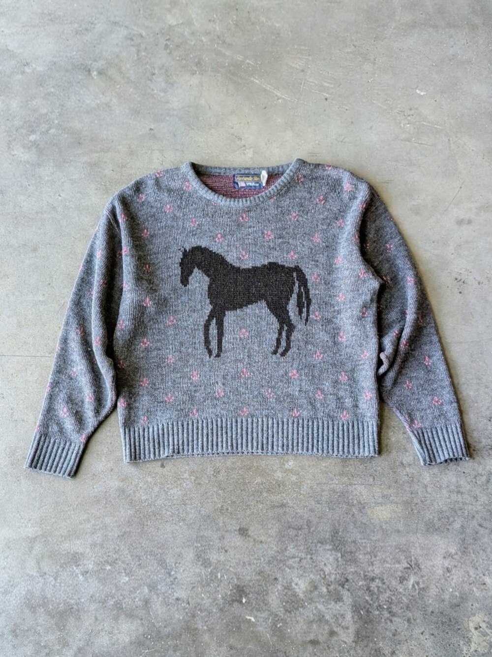 Vintage Panhandle Slim Gray Knit Crewneck Horse Sweater medium